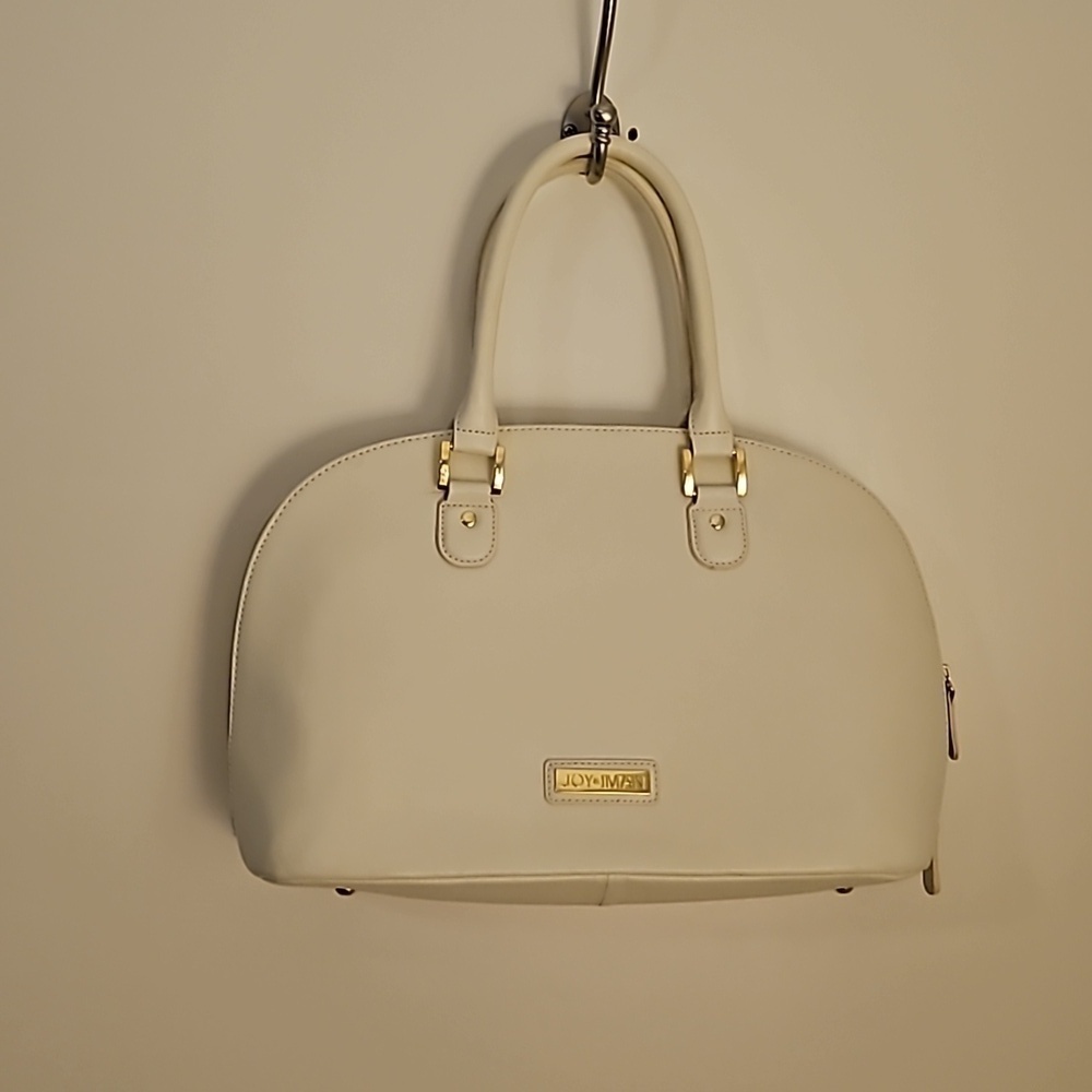 JOY & IMAN Ivory Pebbled SpIit Leather Large Clamshell Satchel Handbag - Picture 2 of 12
